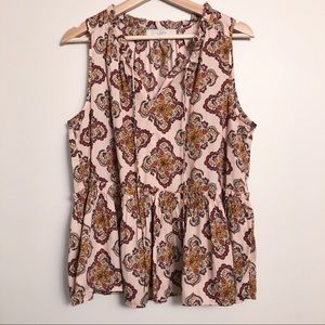 Loft Floral Medallion Tie Neck Peplum Shell Size L